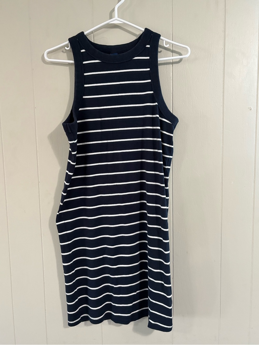 Old Navy Navy and White Striped Midi Tank Dress